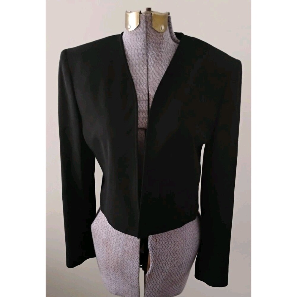 Vtg 90's Ralph Lauren Blazer Jacket Crop Black Open Front 2/4 Business Evening